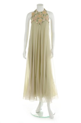 Lot 97 - A Pierre Cardin couture pale green silk crêpe...