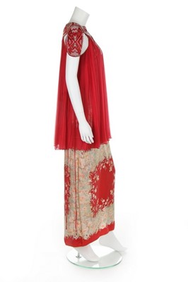 Lot 144 - A Bill Gibb scarlet chiffon evening gown,...