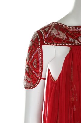 Lot 144 - A Bill Gibb scarlet chiffon evening gown,...
