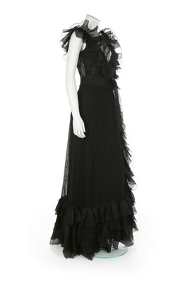 Lot 130 - A Chanel couture broderie anglaise black crêpe...