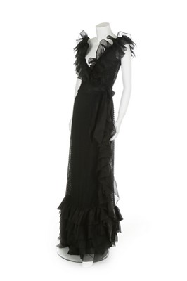 Lot 130 - A Chanel couture broderie anglaise black crêpe...