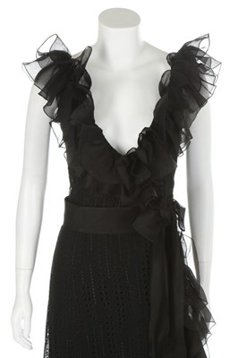 Lot 130 - A Chanel couture broderie anglaise black crêpe...