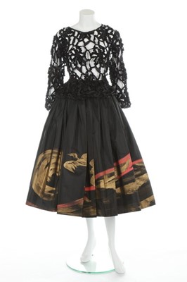 Lot 192 - A Comme des Garçons painted black silk skirt...