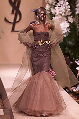 Lot 233 - An Yves Saint Laurent couture brown tulle...