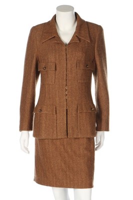 Lot 242 - A Chanel brown herring-bone tweed...