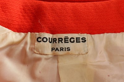Lot 113 - A Courrèges couture coral wool suit, 1968,...