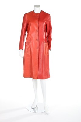 Lot 151 - A Halston red and orange leather coat, late...