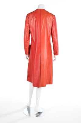Lot 151 - A Halston red and orange leather coat, late...