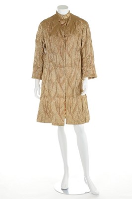 Lot 159 - A Harvey Nichols gold brocatelle coat, 1950s,...