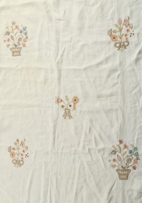 Lot 347A - A crewel embroidered linen coverlet, English,...