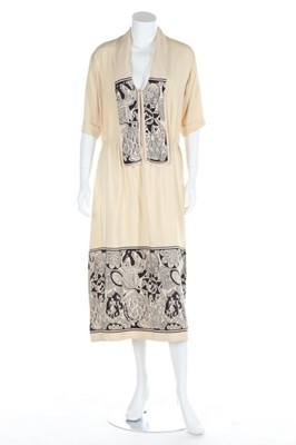 Lot 201 - A cream silk day dress with Dufy inspired...