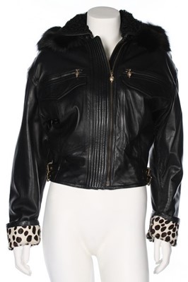 Lot 333 - A Gianni Versace black leather jacket,...