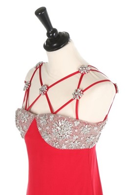 Lot 236 - A James Galanos red silk crepe and rhinestone...