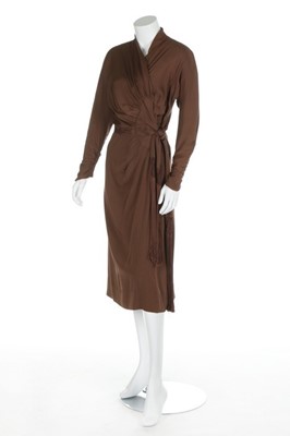 Lot 237 - An Irene brown silk crepe dinner dress, late...