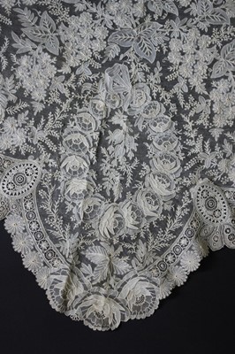 Lot 399 - A Brussels Point de Gaze tri-angular shawl,...