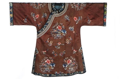 Lot 423 - A brown damask satin informal robe, chang-fu,...