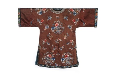 Lot 423 - A brown damask satin informal robe, chang-fu,...