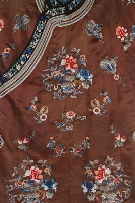 Lot 423 - A brown damask satin informal robe, chang-fu,...