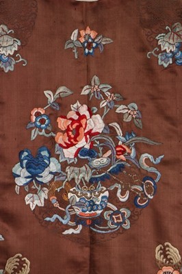 Lot 423 - A brown damask satin informal robe, chang-fu,...