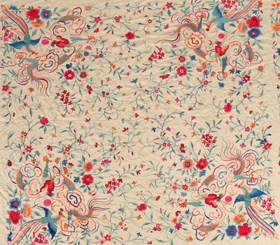 Lot 388 - An embroidered pale yellow silk shawl,...