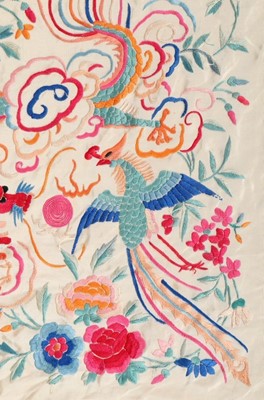 Lot 388 - An embroidered pale yellow silk shawl,...