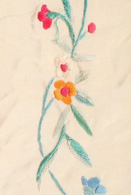 Lot 388 - An embroidered pale yellow silk shawl,...
