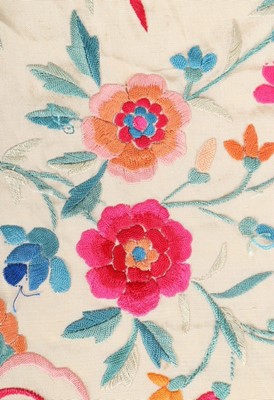 Lot 388 - An embroidered pale yellow silk shawl,...