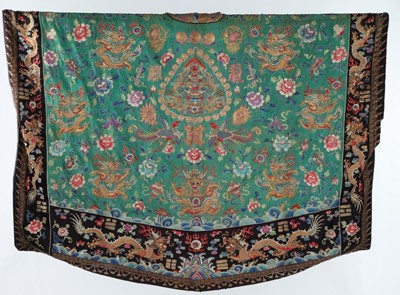 Lot 389 - An embroidered green silk damask Daoist priest'...