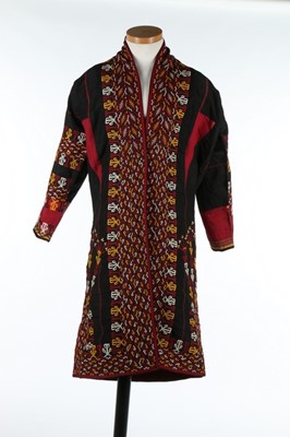 Lot 363 - An embroidered black silk robe (chyrpy) Tekke,...