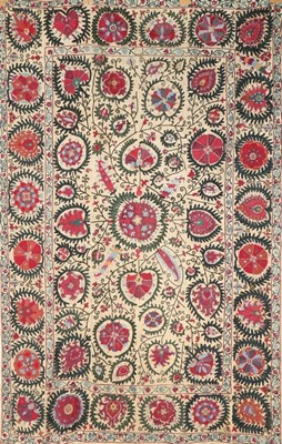 Lot 368 - A good embroidered suzani, probably Bokharan,...