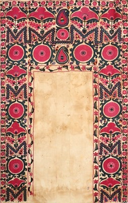 Lot 370 - An embroidered prayer arch suzani, Tashkent,...