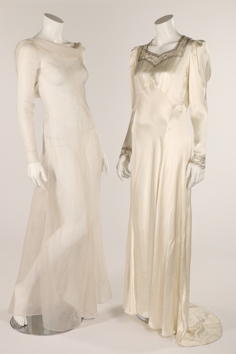 Lot 95 - A velvet bias-cut bridal gown, 1930s, with