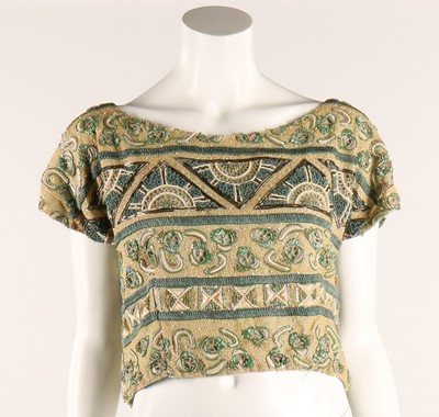 Lot 105 - Four brocaded and beaded evening tops, 1950s,...