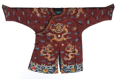 Lot 426 - A boy's brown satin dragon robe, jifu, Chinese,...