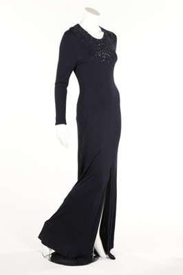 Lot 164 - A Jean Muir navy jersey evening gown, late...