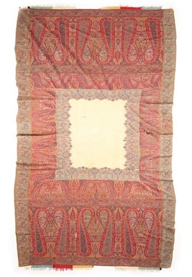 Lot 328 - A woven kashmir shawl, circa 1830-40, ivory...