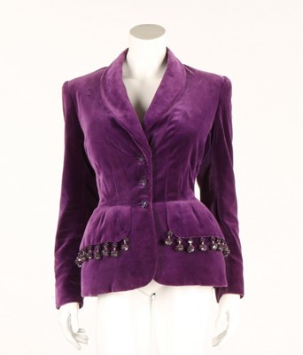 Lot 4 - A Hardy Amies purple velvet jacket, early...