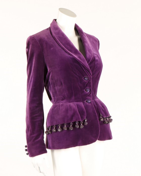 Lot 4 - A Hardy Amies purple velvet jacket, early
