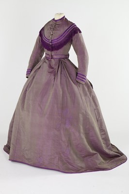 Lot 309 - A purple and grey striped taffeta gown, worn...