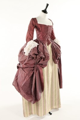 Lot 355 - A shot mauve/grey silk robe a la polonaise...