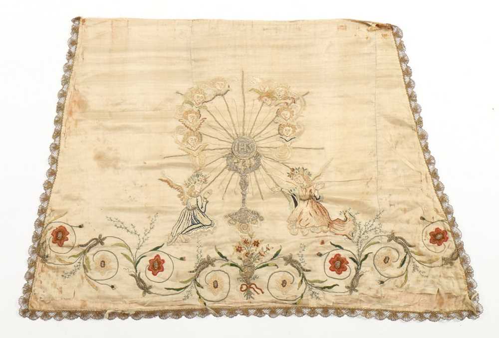 Lot 357 - A group of antique embroidered, woven and...