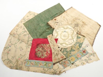 Lot 357 - A group of antique embroidered, woven and...