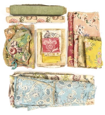 Lot 358 - A box of mainly French brocade, damask and...