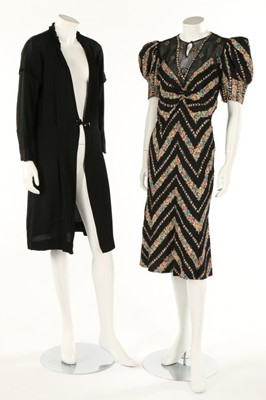 Lot 377 - Five day-dinner dresses, 1930s and early 1940s,...