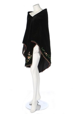 Lot 219 - An embroidered black velvet shawl, 1860s,...