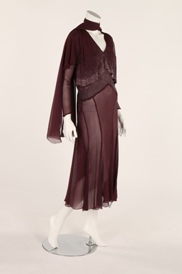 Lot 24 - A plum chiffon cocktail dress, circa 1930,...