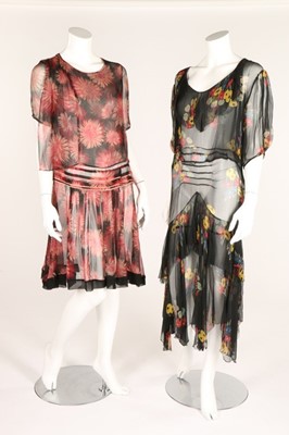 Lot 27 - Two floral printed chiffon afternoon gowns,...