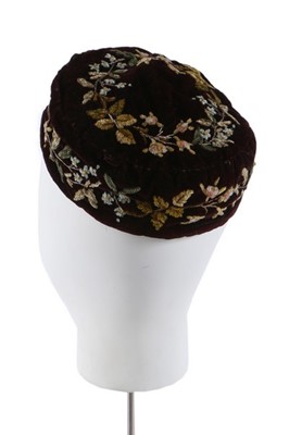 Lot 69 - A gentleman's embroidered velvet smoking cap...