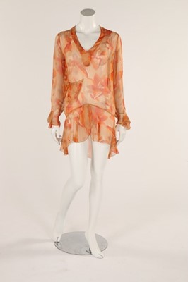 Lot 48 - A pale salmon pink chiffon dress, late 1920s,...