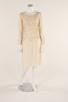 Lot 49 - A late 1920s ivory dress with cutwork bodice,...